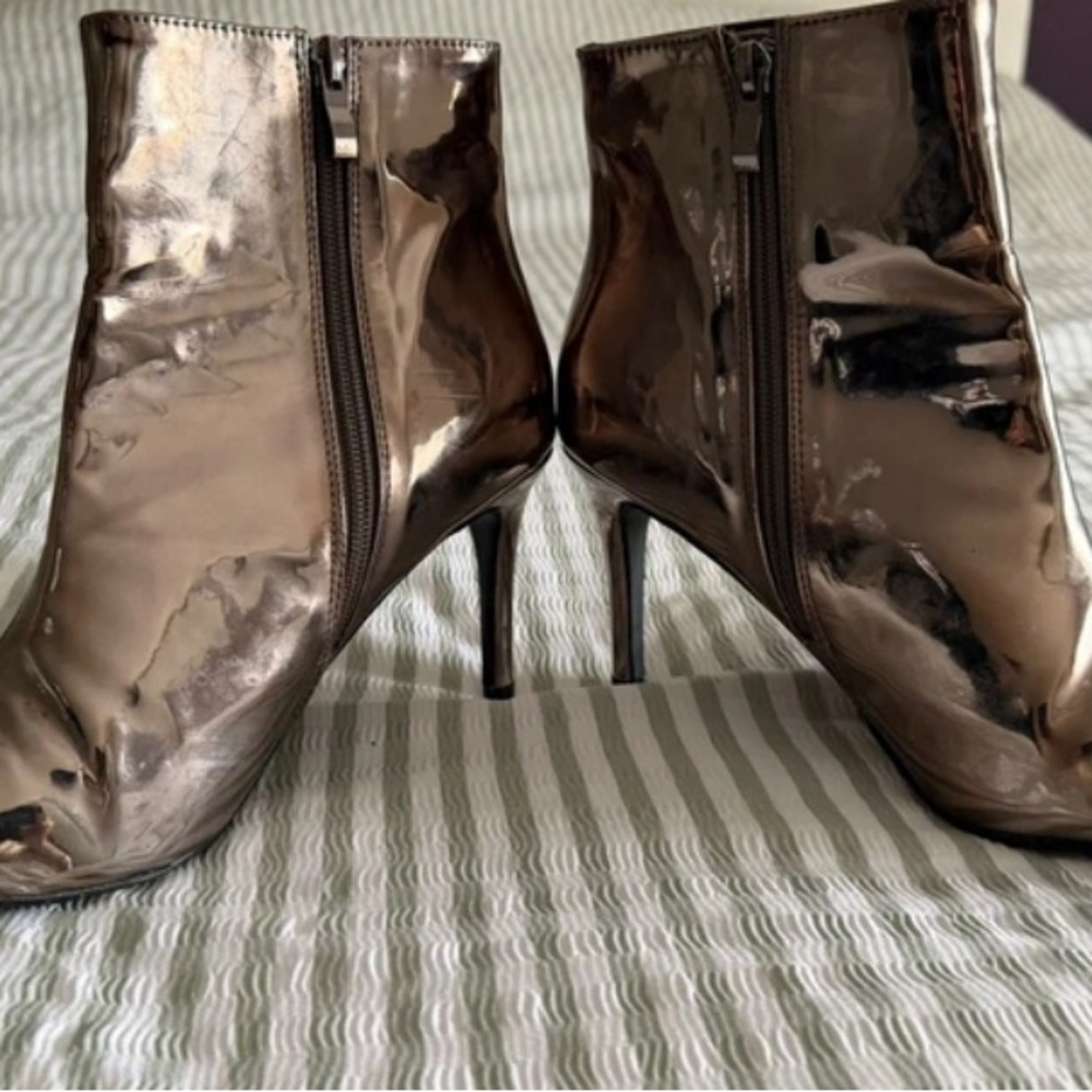 Boots Shiny Bronze Heeled Ankle Boots